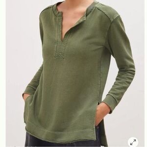 PILCRO ANTHROPOLOGIE GREEN SPLIT HEM TUNIC BLOUSE SMALL